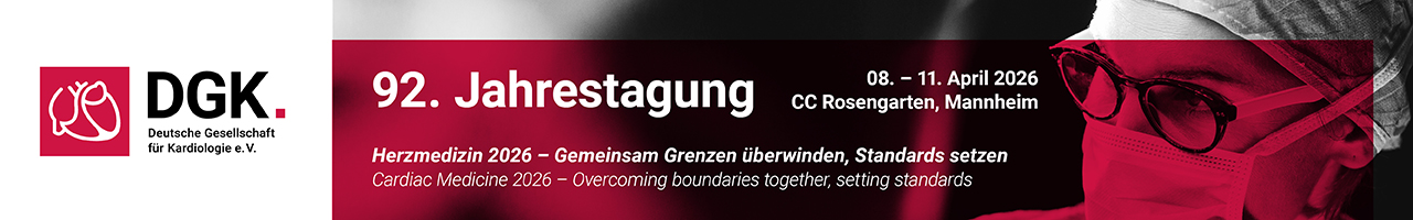 Header Banner für die Konferenz: 92. Jahrestagung der Deutschen Gesellschaft für Kardiologie 2026. Diese geht vom 8. April 2026 bis 11. April 2026 in Congress Center Rosengarten Mannheim.