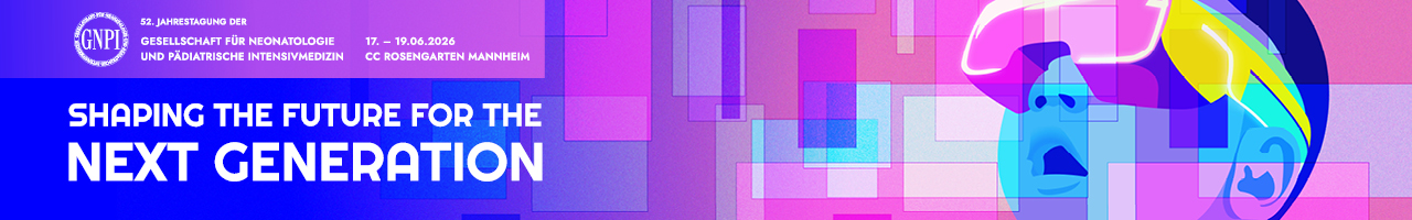 Header Banner für die Konferenz: 52. Jahrestagung der Gesellschaft für Neonatologie und Pädiatrische Intensivmedizin 2026. Diese geht vom 17. Juni 2026 bis 19. Juni 2026 in Congress Center Rosengarten Mannheim.